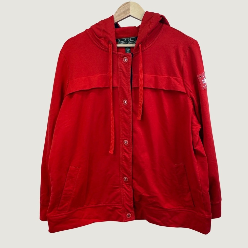 Lauren Ralph Lauren Active Hoodie Womens 2X L XL Red Snap Front Hooded Jacket